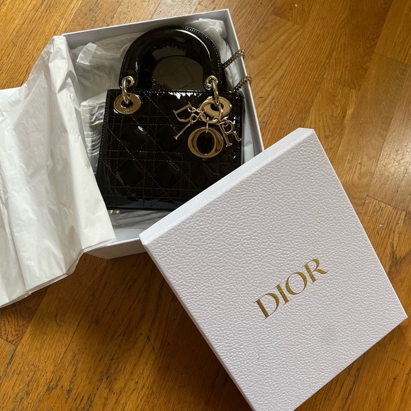 NEW Lady Dior Caflskin Purse Black & Gold Chain Crossbody - Picture 2 of 5